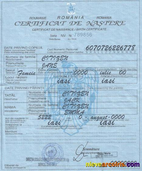 Romania birth certificate